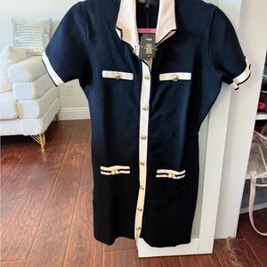 Maje Black and Cream Collared Top